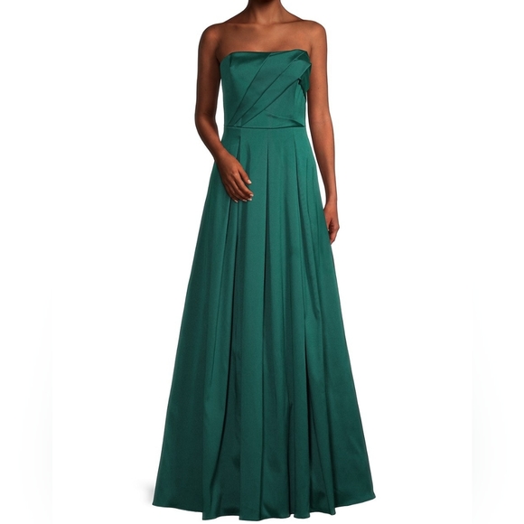 🆕️ Aidan Mattox Strapless Pleated Ball Gown in Dark Jade - Picture 2 of 16
